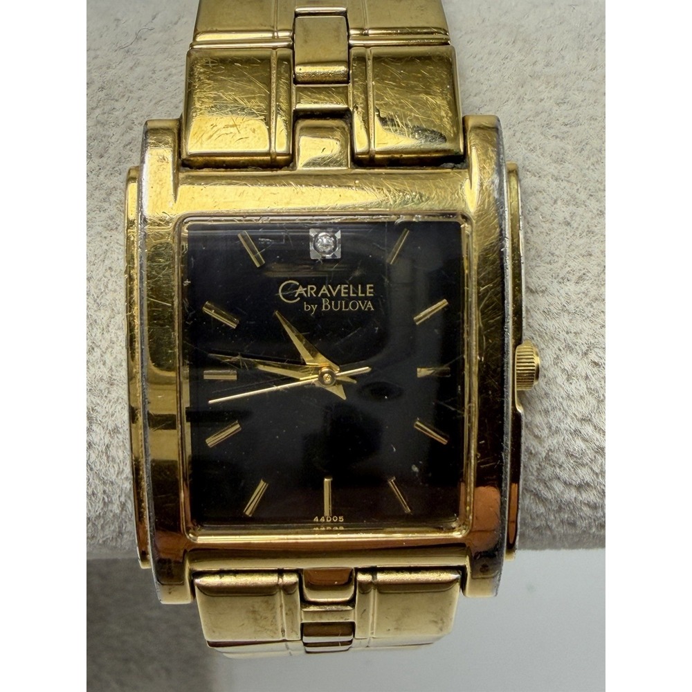 Caravelle By Bulova 44D05 Mens Tank Watch New Battery 26MM 8.5" Gold Tone
